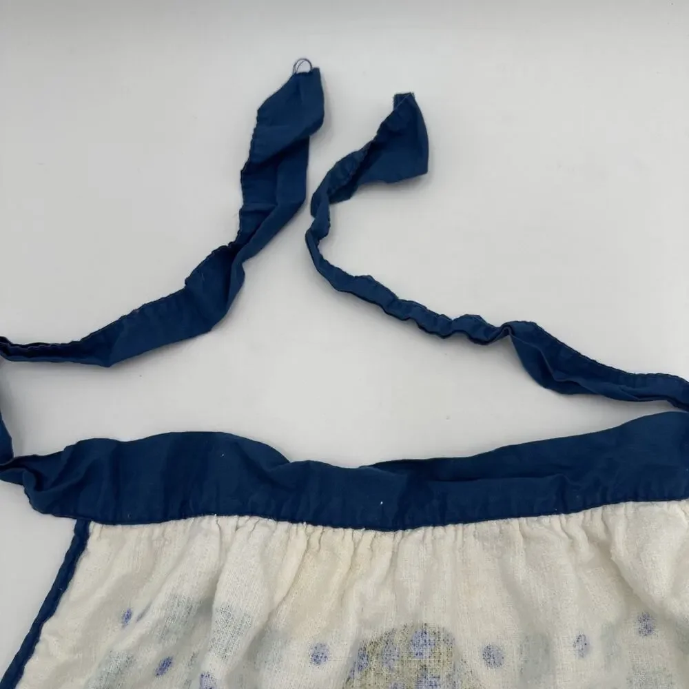 Vintage Mushroom Butterfly Terry Cloth Kitchen Blue Half Apron Retro 70s